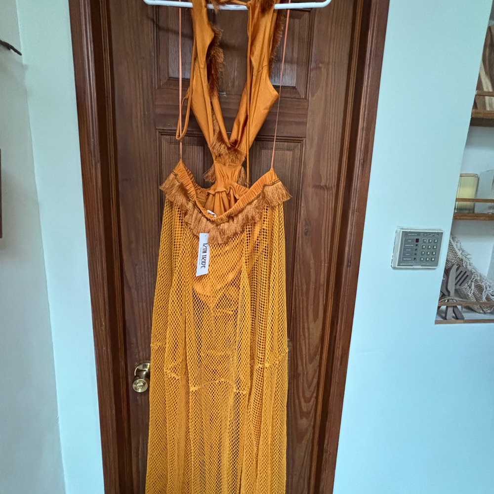 12th Tribe Rust Orange ruffled fringe Maxi Dress - Picture 3 of 4